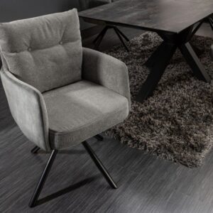 Designová šedá otočná židle - pružinové polstrování, sametový potah, rozměr 58 cm x 90 cm x 68 cm