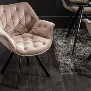 Designová jídelní židle se sametovým potahem - pudrově růžová, retro styl, rozměr 67cm x 82cm x 63cm