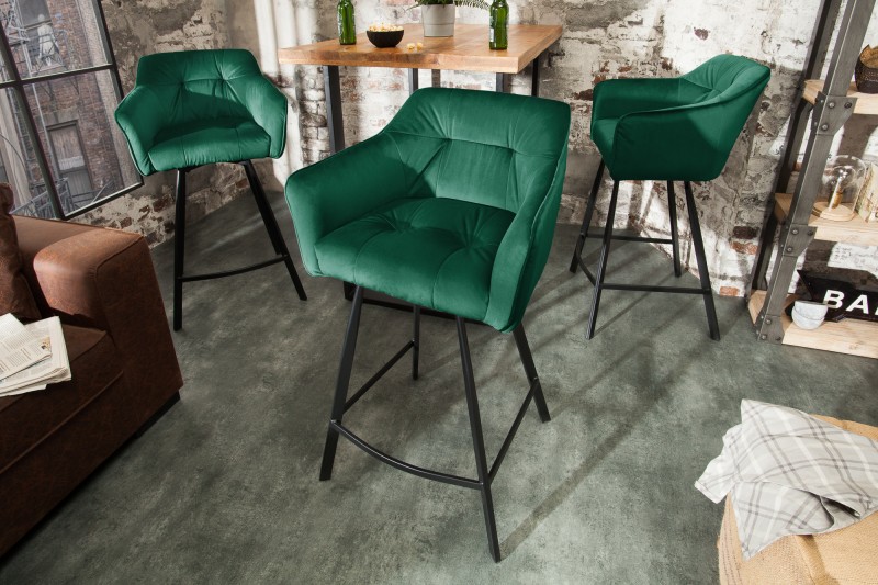 Designová retro jídelní židle - k barovému stolu, do jídelny, sametový potah, černé kovové nohy, rozměr 57 cm x 100 cm x 53 cm
