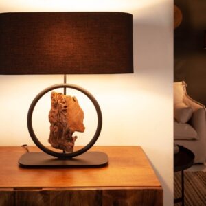 Stylová lampa na čtení - vyrobená z masivního dřeva akácie, stínidlo z bavlny, rozměr 55 cm x 58 cm x 21 cm