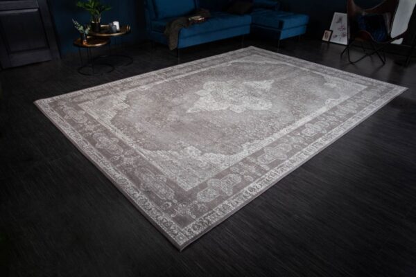 Moderní velký koberec do obýváku nebo ložnice - květinový vzor, orientální styl, světle šedý, rozměr 350cm x 1cm x 240cm