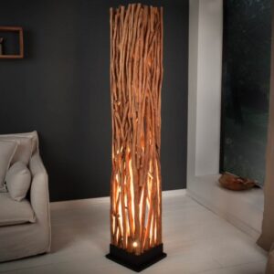 Nadčasová vysoká lampa do obýváku nebo ložnice - základna vyrobena ze dřeva Longan, rozměr 31 cm x 173 cm x 31 cm