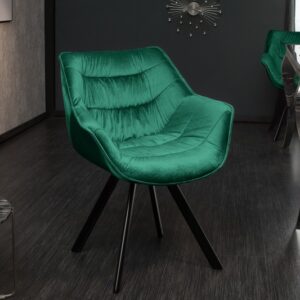 Designová židle do jídelny - smaragdově zelená, retro styl, sametový potah, rozměr 67cm x 82cm x 63cm