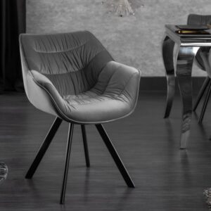 Moderní židle k jídelnímu stolu - retro styl, šedý sametový potah, rozměr 63 cm x 81 cm x 63 cm