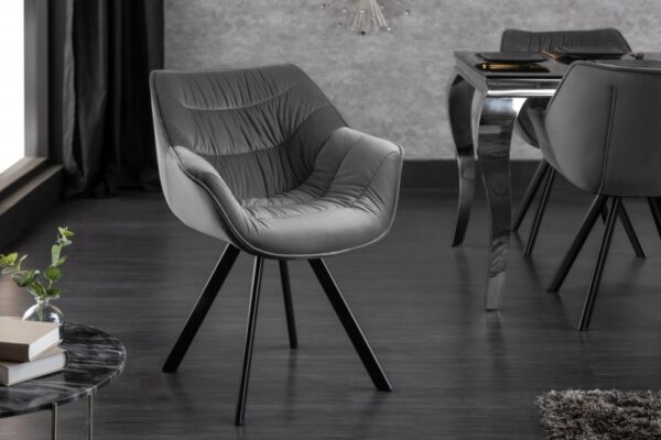 Moderní židle k jídelnímu stolu - retro styl, šedý sametový potah, rozměr 63 cm x 81 cm x 63 cm