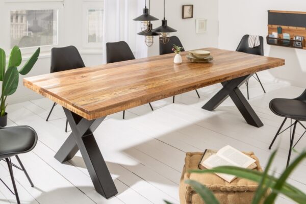 Luxusní stůl do jídelny - vyrobený z masivního mangového dřeva, industriální styl, rozměr 200 cm x 77 cm x 100 cm