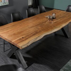 Masivní rodinný stůl do jídelny z masivního mangového dřeva - industriální styl, černé kovové nohy, rozměr 200 cm x 77 cm x 103 cm