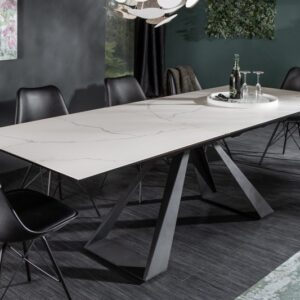 Luxusní stůl do jídelny - pro 6-8 osob, vyrobený z bezpečnostního skla a keramiky, designové nohy, rozměr 180-230 cm x 75 cm x 90 cm, šedý