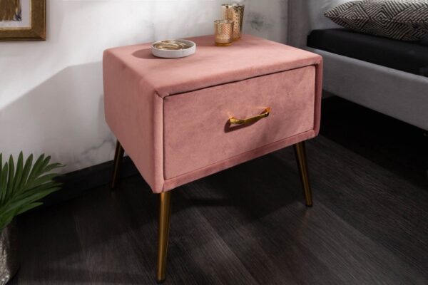 Designový stolek do ložnice - sametový potah, moderní retro styl, šuplíky, rozměr 45 cm x 42 cm x 36 cm
