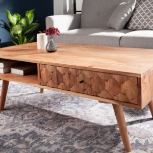 Nadčasový stolek do obývacího pokoje - vyrobený ze dřeva akácie, zásuvky, retro styl, rozměr 117cm x 41cm x 60cm