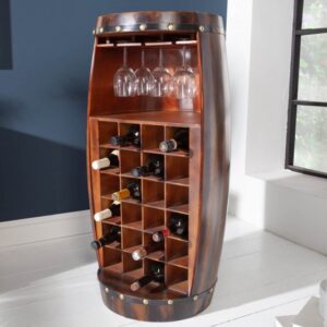 Stylový stojan na víno ve tvaru sudu - až na 24 lahví, na 6 skleniček, z masivního jedlového dřeva, rozměr 51 cm x 97 cm x 51 cm