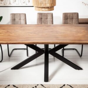 Nadčasový moderní stůl pro 8 osob - vyrobený z masivního palisandrového dřeva, černé kovové nohy, industriální styl, rozměr 200cm x 76cm x 100cm