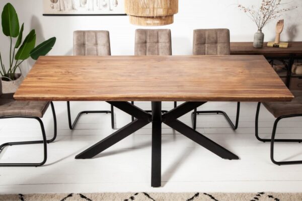 Nadčasový moderní stůl pro 8 osob - vyrobený z masivního palisandrového dřeva, černé kovové nohy, industriální styl, rozměr 200cm x 76cm x 100cm