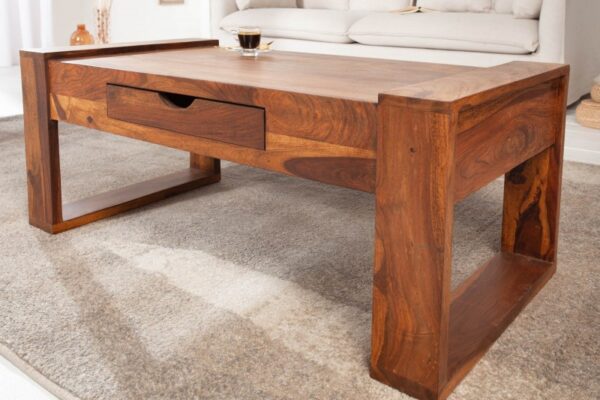 Masivní konferenční stolek s šuplíkem - vyrobený ze dřeva palisandru, rustikální stolek, rozměr 100 cm x 40 cm x 50 cm