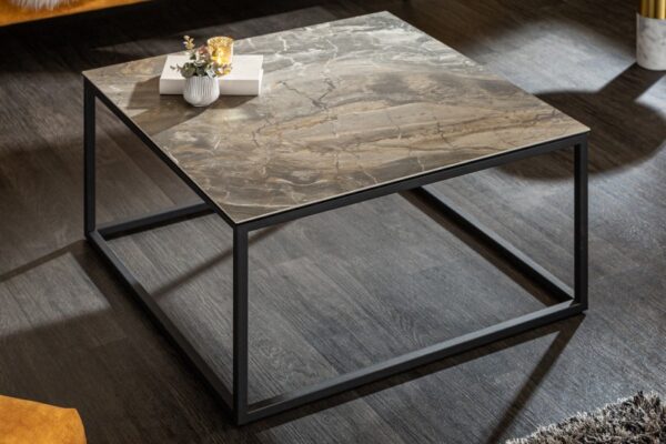 Keramický odkládací stolek do obývacího pokoje - mramorový dekor, z bezpečnostního skla, rozměr 75 cm x 40 cm x 75 cm