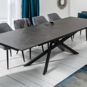 Velký stylový stůl do jídelny - vyrobený z keramiky a bezpečnostního skla, rozměr 180-220-260cm x 77cm x 90cm, černý