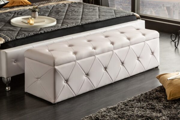 Luxusní lavice do ložnice s dekorativní prošíváním - imitace z kůže, chesterfield styl, rozměr 140 cm x 40 cm x 40 cm