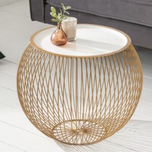 Zlatý designový stolek do obývacího pokoje - odnímatelná deska, kovový, rozměr 51 cm x 41 cm x 51 cm