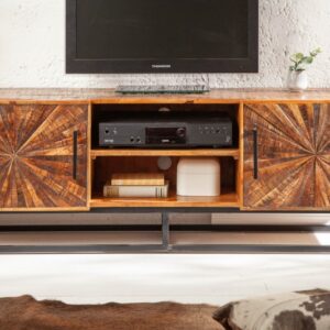 Luxusní televizní stolek z mangového dřeva - do obývacího pokoje, úložný prostor, rozměr 145cm x 50cm x 36cm