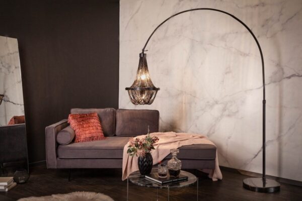 Luxusní černá retro stojací lampa - do obývacího pokoje, mramorový stojan, rozměr 160 cm x 189-204 cm x 38 cm