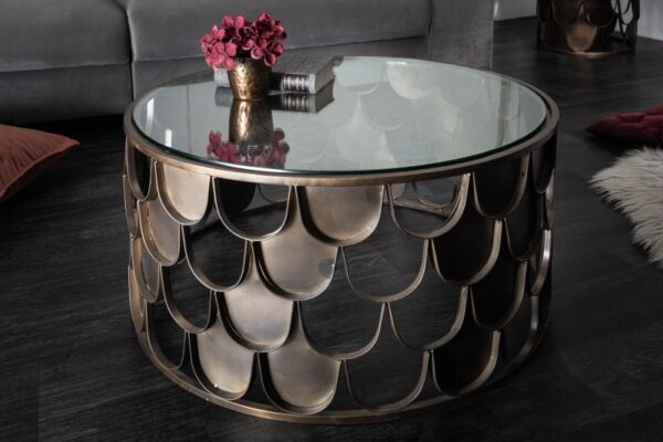 Designový stolek do obýváku s abstraktním designem - deska z bezpečnostního skla, rozměr 60 cm x 35 cm x 60 cm