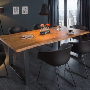 Nadčasový jídelní stůl z masivního dřeva akácie - do jídelny, industriální styl, rozměr 160 cm x 76 cm x 90 cm