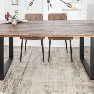 Moderní stůl do jídelny pro 6 osob - vyrobený z masivního dřeva akácie, kovové černé nohy, industriální styl, rozměr 160 cm x 77 cm x 90 cm