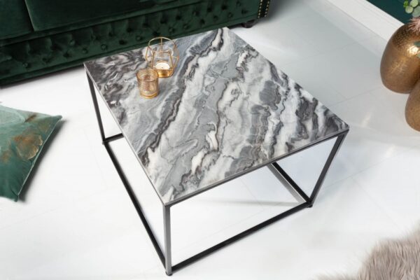 Elegantní konferenční stolek - šedý mramor a černé kovové nohy, rozměr 50cm x 41cm x 50cm