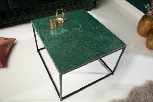 Luxusní konferenční stolek do obýváku - zelená mramorová deska, černý kovový rám, rozměr 50 cm x 41 cm x 50 cm