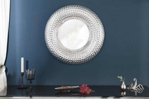 Luxusní stříbrné kulaté zrcadlo - masivní rám, ze slitiny kovu, rozměr 60 cm x 60 cm x 5 cm