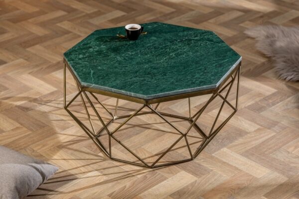 esignový diamantový stolek do obýváku - mramorová deska, starožitný kovový rám, rozměr 69 cm x 38 cm x 69 cm