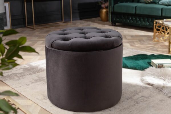 Luxusní černý taburet do obývacího pokoje - odnímatelné víko, úložný prostor, sametový potah, rozměr 50cm x 43cm x 50cm