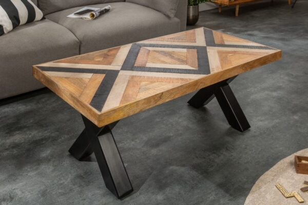 Moderní stolek do obývacího pokoje - vyrobený z mangového dřeva, rozměr 110 cm x 45 cm x 55 cm, ručně dělané vzory