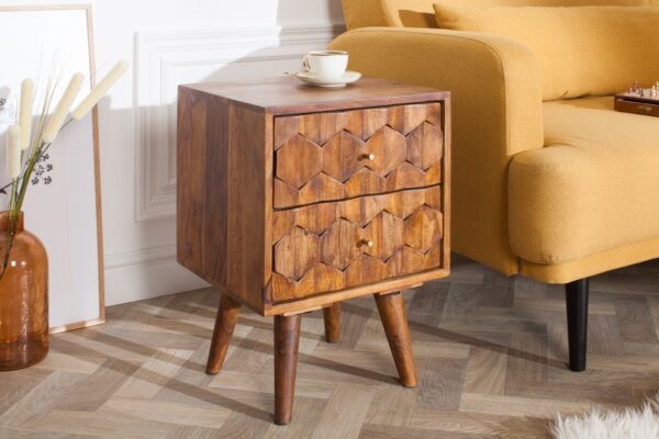 Moderní noční stolek do ložnice - vyrobený z masivního dřeva akácie, se šuplíky, rozměr 40cm x 56cm x 35cm