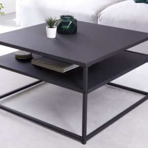 Odkládací stolek černý - industriální stůl do obývacího pokoje, vyrobený z kovu, úložný prostor, rozměr 70 cm x 40 cm x 70 cm
