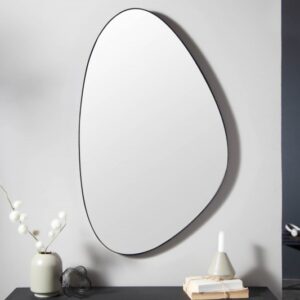 Designové asymetrické černé zrcadlo - nástěnné, kovový rám, rozměr 55 cm x 90 cm x 3 cm