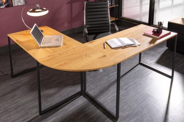 Dřevěný stůl z recyklovaného dubového dřeva do pracovny, černé kovové nohy, industriální vzhled, rozměr 180 cm x 74 cm x 160 cm