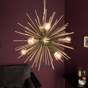 Designová zlatá lampa do obývacího pokoje - kovová, v designu slunce, rozměr 50 cm x 50 cm x 50 cm