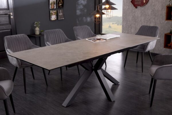 Designový stůl s možností rozložení - do jídelny, pro 6 osob, betonový vzhled, rozměr 180-225 cm x 76 cm x 90 cm