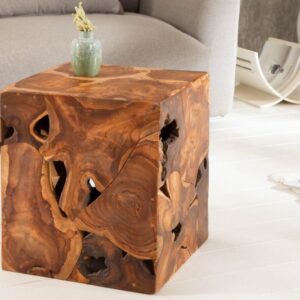 Moderní odkládací stolek z masivního teakového dřeva - do obývacího pokoje, rozměr 40cm x 45cm x 40cm