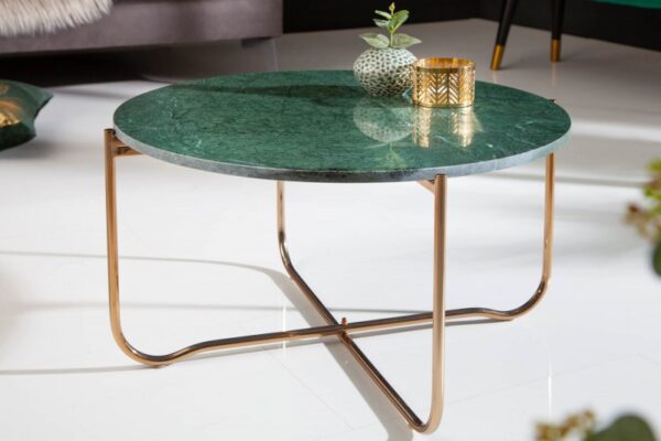 Designový kulatý stolek do obývacího pokoje - zelený mramor, zlaté kovové nohy, rozměr 62 cm x 33 cm x 62 cm