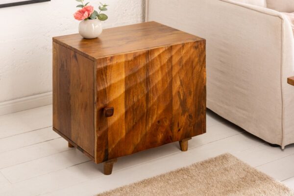 Masivní noční stolek do ložnice - z mangového dřeva, 2 přihrádky, rozměr 50 cm x 51 cm x 40 cm