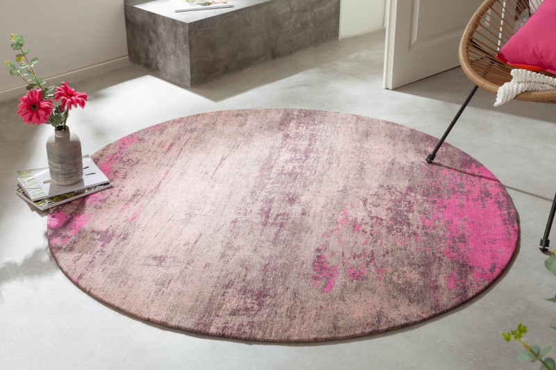 Moderní kulatý koberec v oblíbeném sepraném vzhledu - do ložnice nebo dětského pokoje, rozměr 150 cm x 1 cm x 150 cm, růžovo béžový