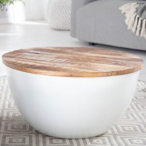 Moderní malý stolek do obývacího pokoje - kulatý stolek, z mangového dřeva, rozměr 70 cm x 33 cm x 70 cm