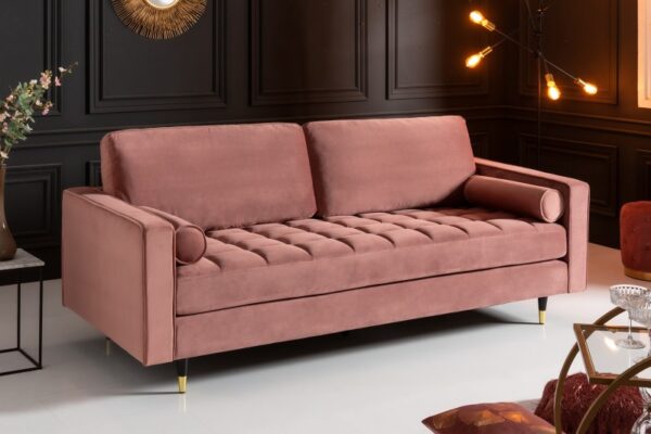 Designová pohovka - sametový potah, do obývacího pokoje, moderní design, rozměr 220 cm x 95 cm x 85 cm, staro růžová