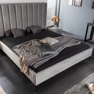 Luxusní postel pro dva, stříbrný šedý samet, bez roštu a matrace, rozměr 190 cm x 143 cm x 210 cm