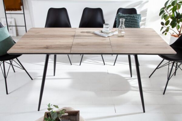 Rozkládací jídelní stůl v retro stylu, pro až 6 osob, černé kovové nohy, recyklované dřevo, rozměr 120-160 cm x 75 cm x 80 cm