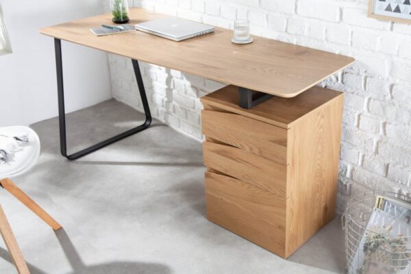 masivní pracovní stůl, dubový vzhled, nohy černý kov,3 zásuvky, rozměr 160 cm x 77 cm x 49 cm
