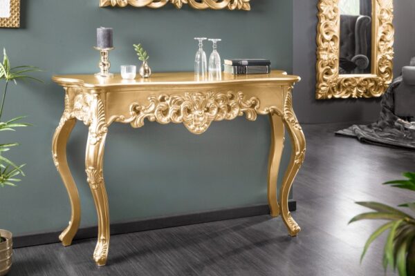 Zámecký konzolový stolek do obývacího pokoje - vyrobený z lakovaného dřeva, zdobený, rozměr 110 cm x 75 cm x 35 cm