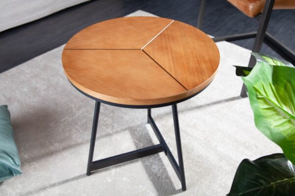 Kulatý konferenční stolek z masivu, dubové dřevo, industriální styl, rozměr 45cm x 50cm x 45cm